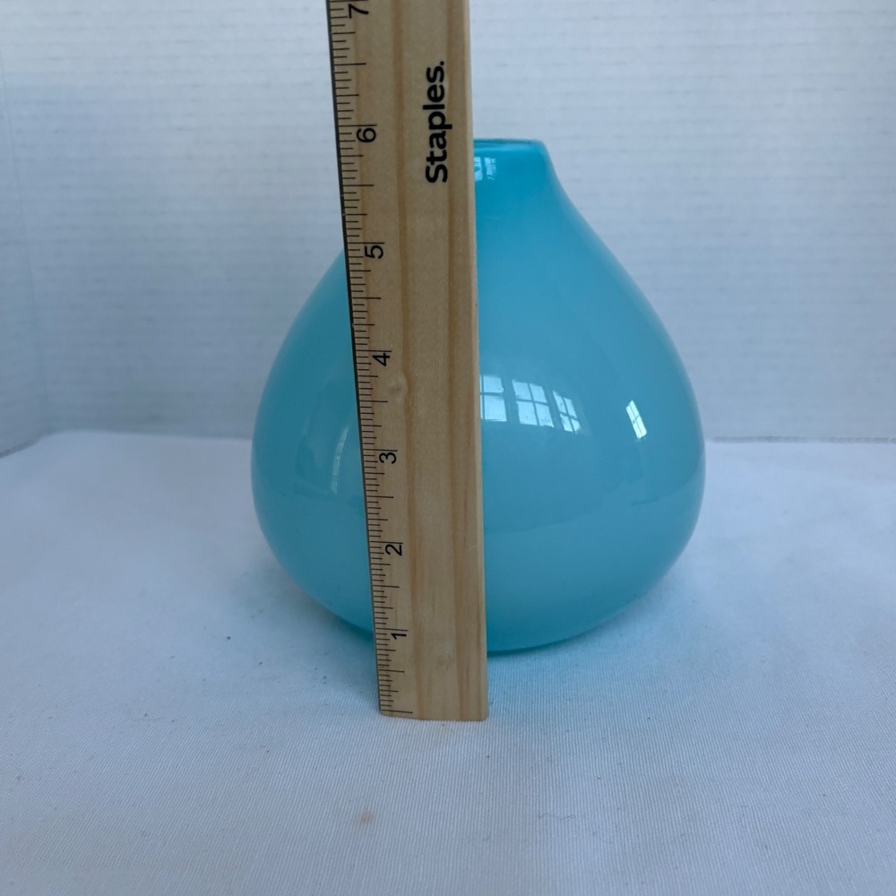 Crate Barrel Aqua Cayman Vase Blown Glass Mid Century Modern 170-224 - Picture 8 of 9
